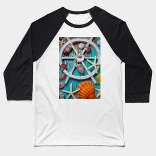 White Ships Wheel And Seashells Baseball T-Shirt